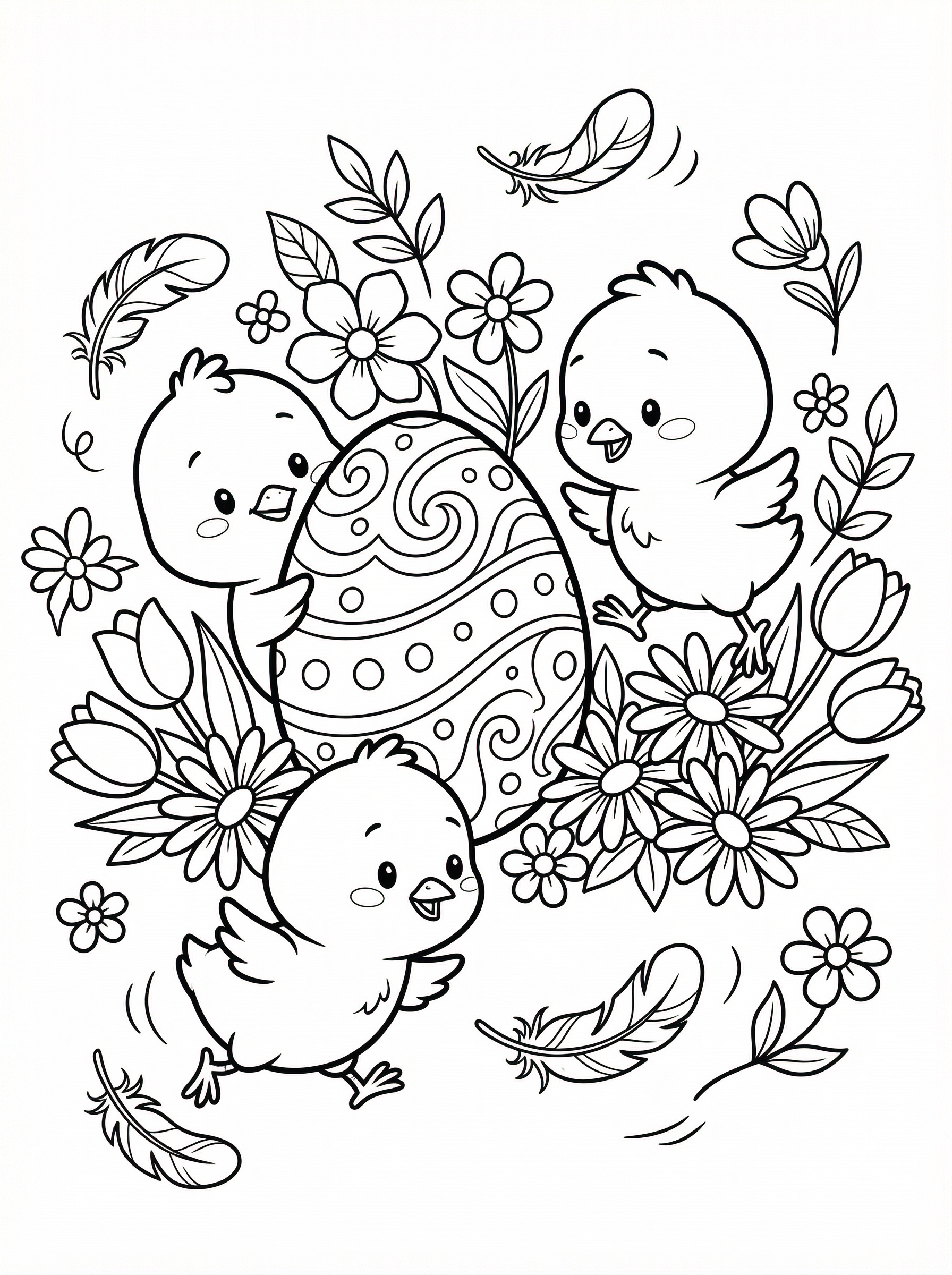 Cute Easter Chicks with Egg Coloring Page - Free Printable - Free ...