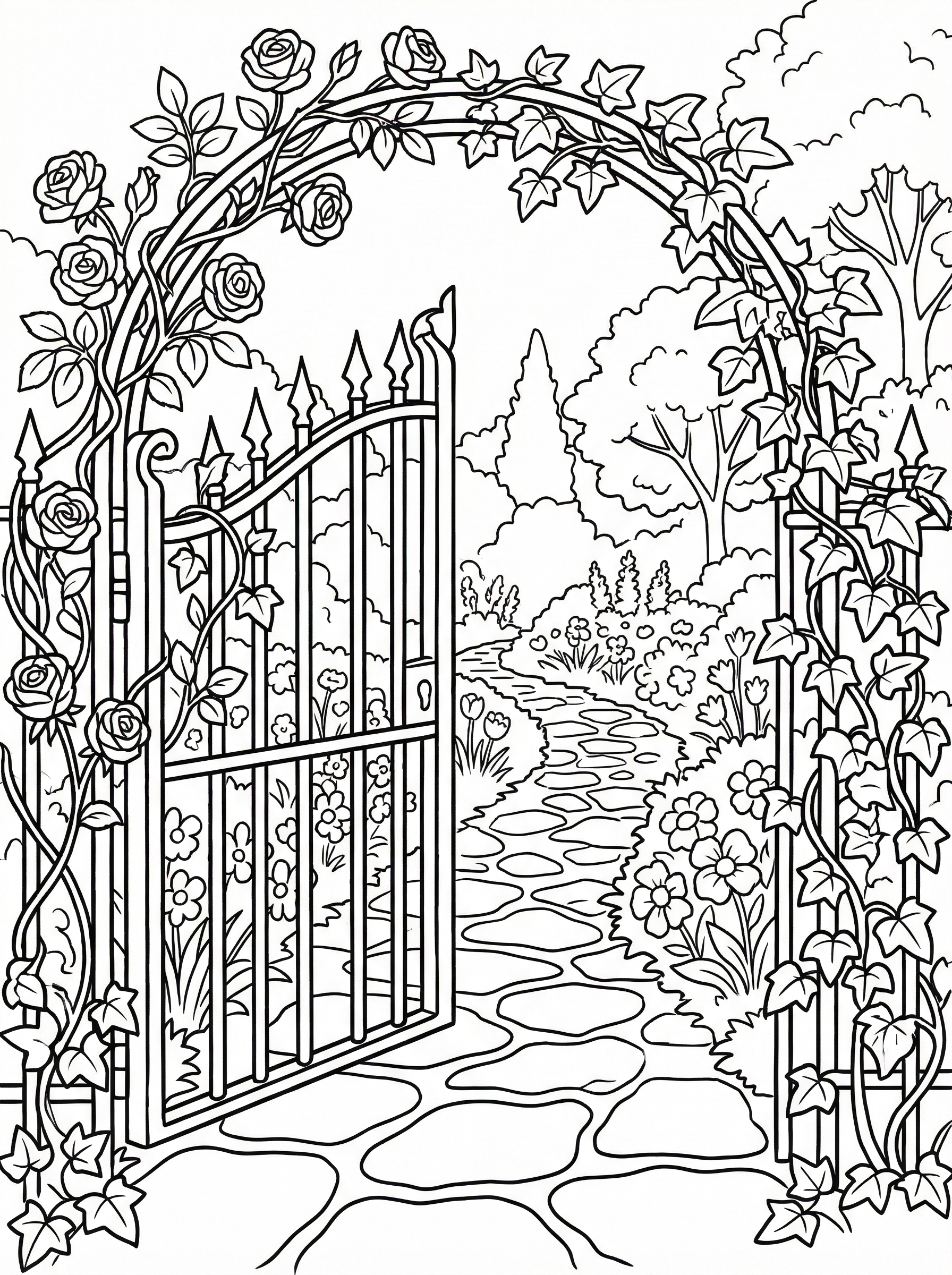 Flower Garden Gate Coloring Page - Free Printable - Free Printable ...